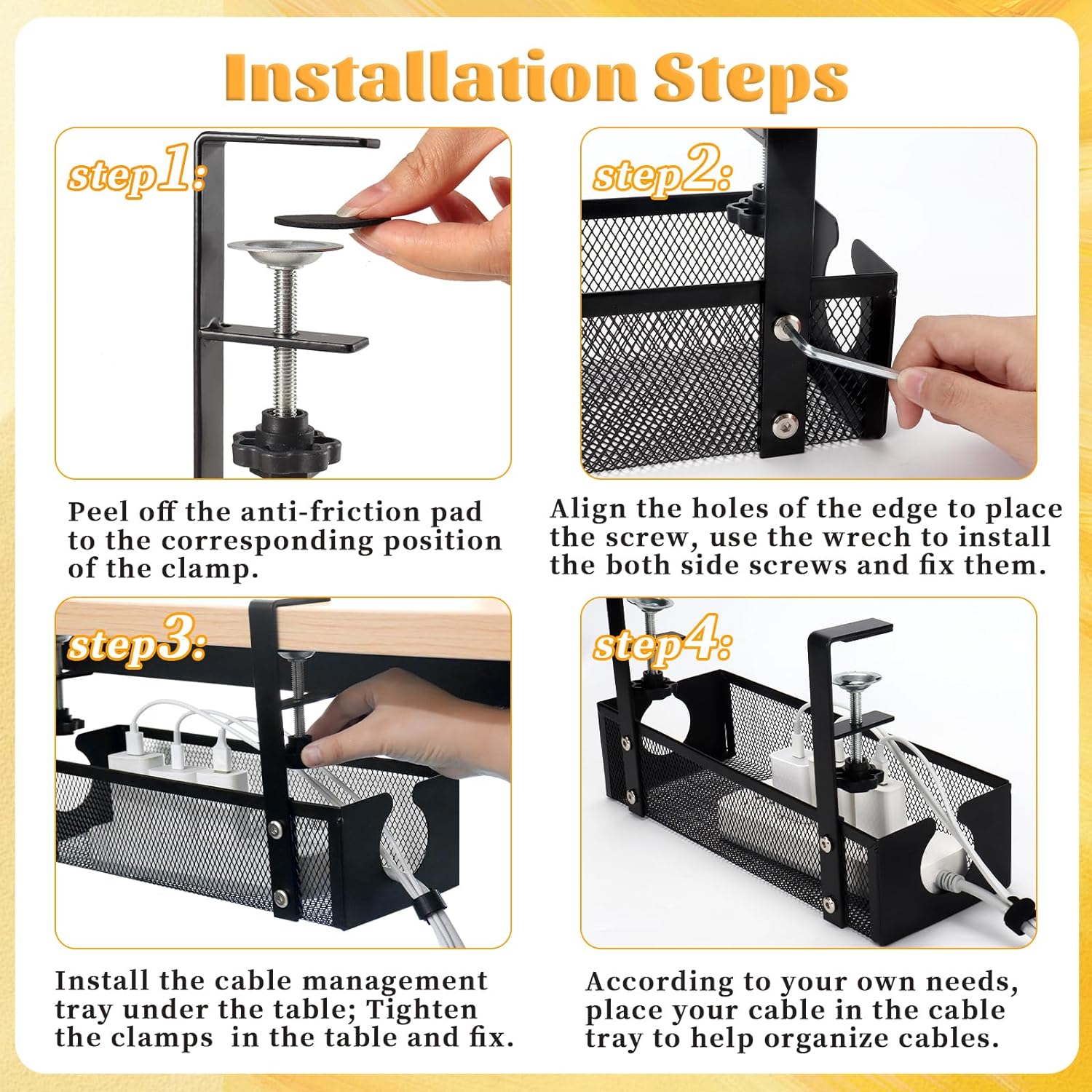 Office Electric Wire Organizer Tray No Drill Mesh Desk Cable Tray for Cable Management