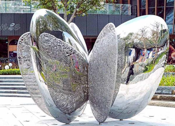 Mirror Electroplated Outdoor Garden Sculptures Abstract Stainless Steel