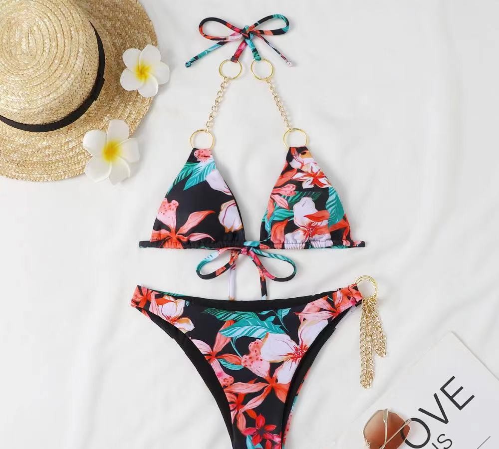 Sexy Chain Swimming Suits Bikini Drawstring Elegant Sexy Bathing Suits For Women pink square shape bikini UPF50++ summer