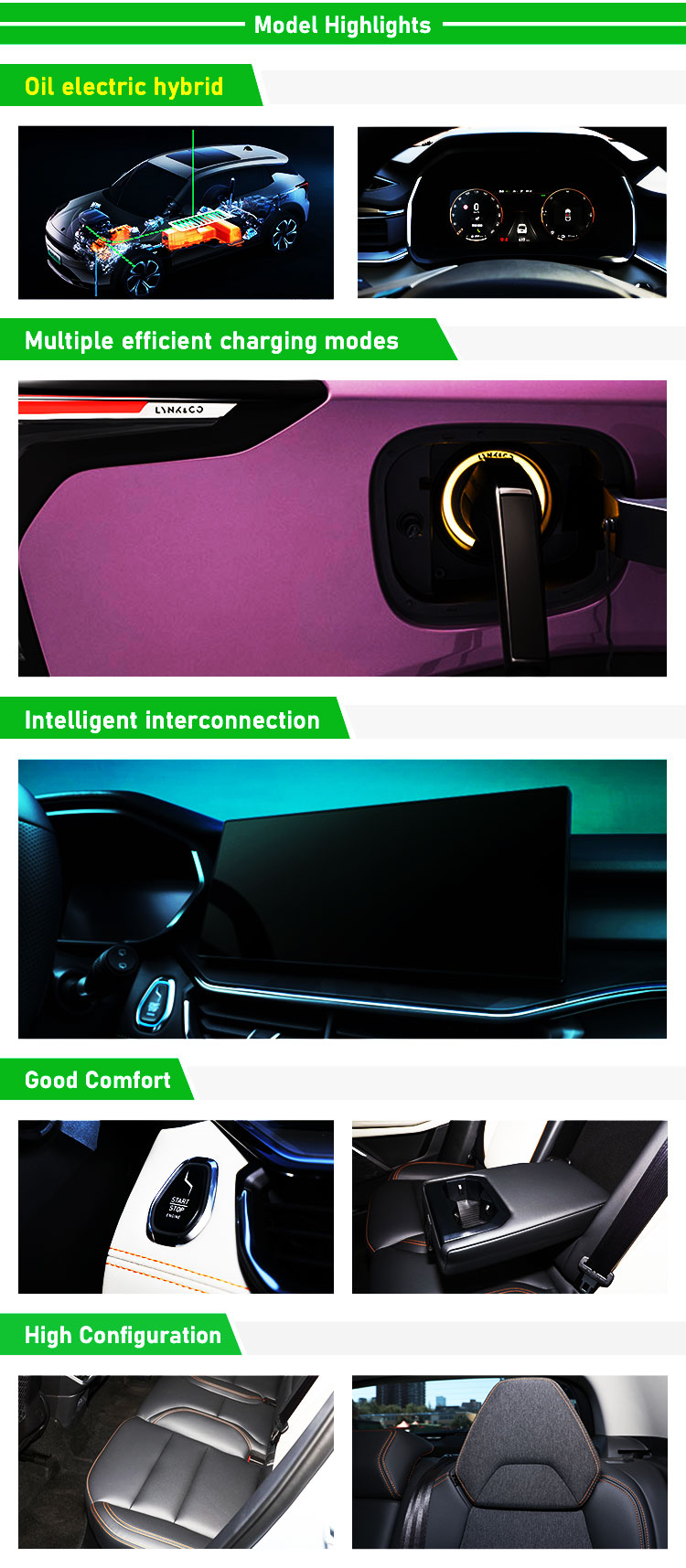 Plug-in Hybrid Technology Lynk Co 06 Fast Speed and Customized Color as Energy Luxury Electric Vehicle with 190KW Power