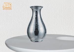 Quality Modern Luxury Fiberglass Flower Pot Table Vase Plant Pots Silver Mosaic Glass wholesale