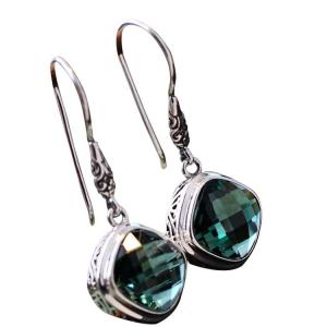 Quality 925 Silver Square Synthetic Siopside Pendant Dangle Earring (060250) wholesale
