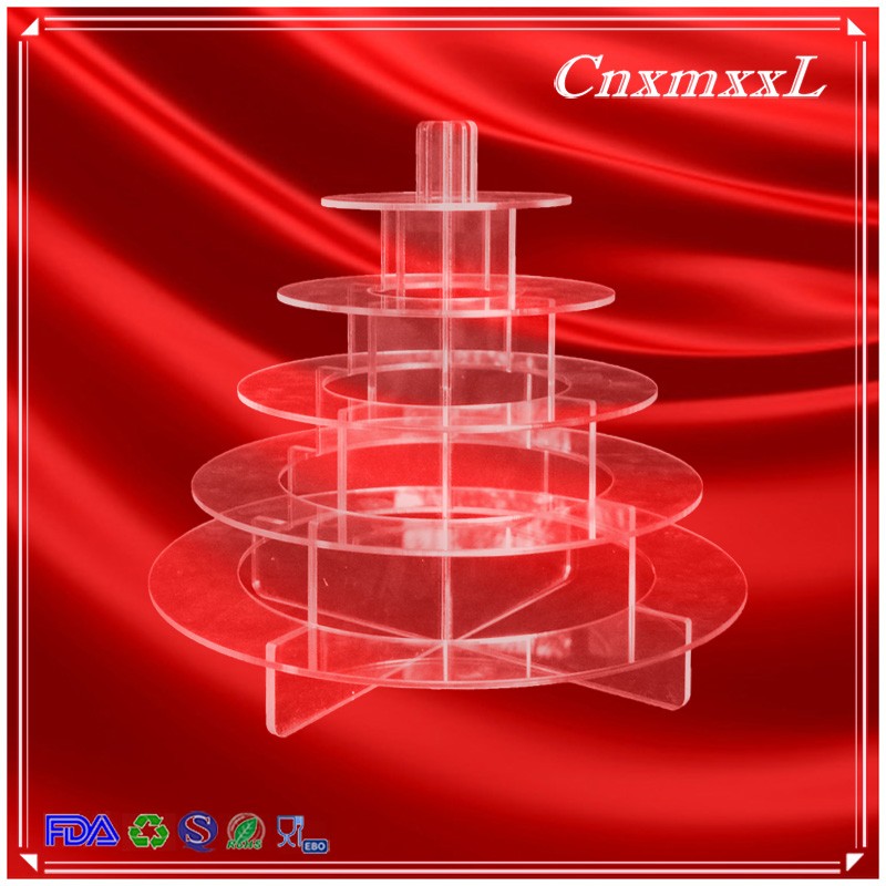 25cm Round Plastic Macaron Packaging 35pcs Clear 4 Tier Dessert Tower