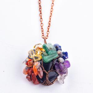 Quality Black Obsidian Heart Gemstone Chakra Tree Of Life Pendant Necklace wholesale