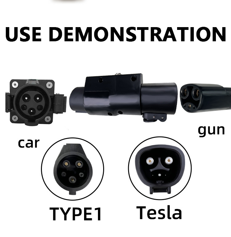 E-Mingze EV Adapter Tesla to J1772 Max 48A 250V Type1 Car EV Charger Connector and for Electric Vehicle Car Charging