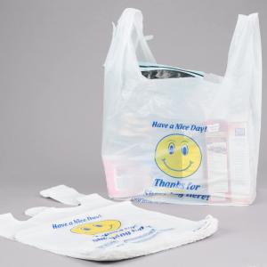 Quality 1 / 6 Size 0.71 Mil T Shirt Shopping Bags Heavy Duty Happy Face Pattern wholesale