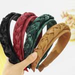 Soft Ladies Hair Bands Simple Braided Pu Artificial Leather Twist Braid Headband
