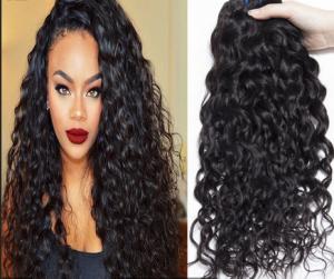 Quality Natural Black Unprocessed Curly Human Hair Extensions Water Wave wholesale