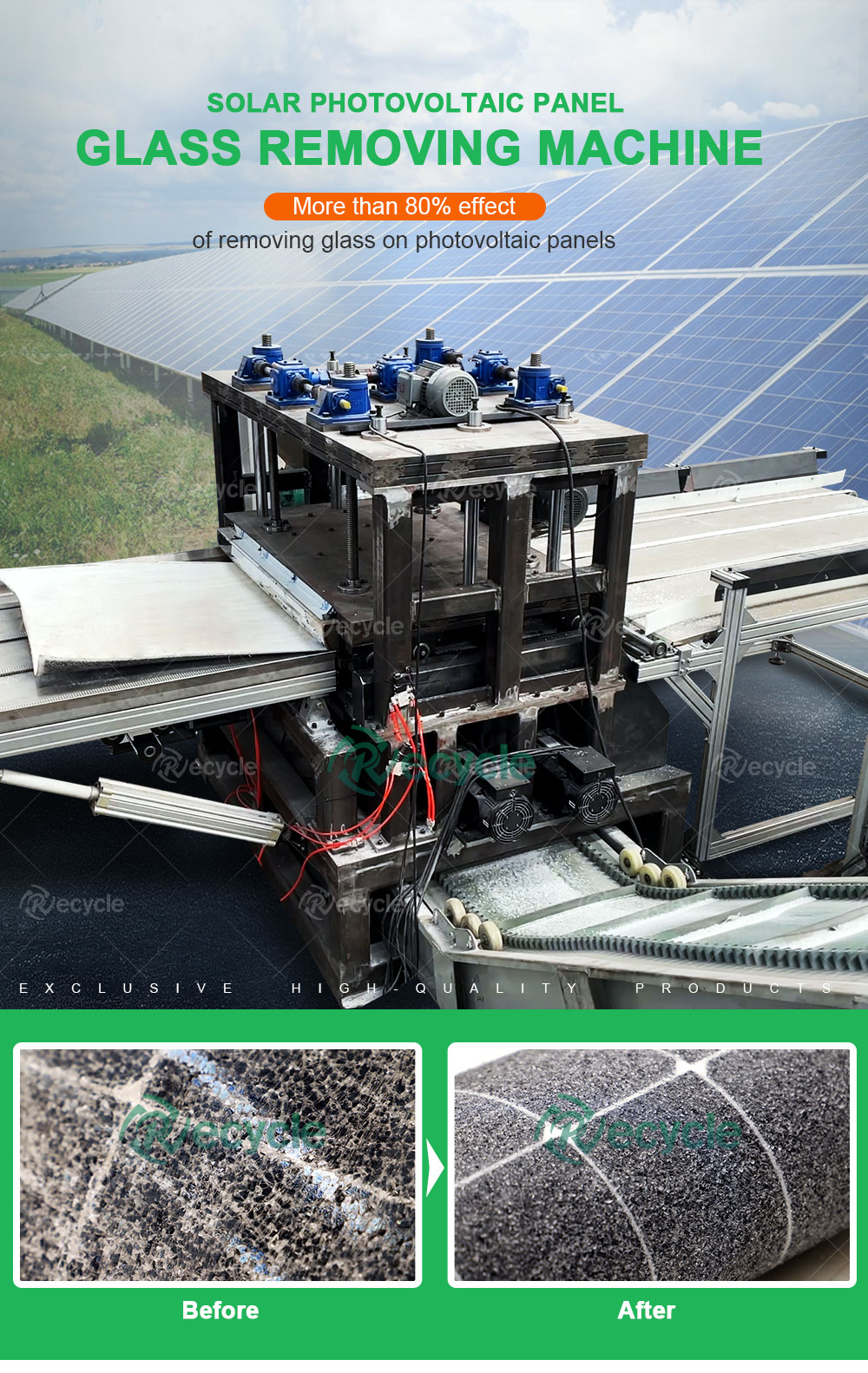 70-90PCS/Hour Solar Panels Recycling Line Automatic Solar Panels Glass Removing Equipment