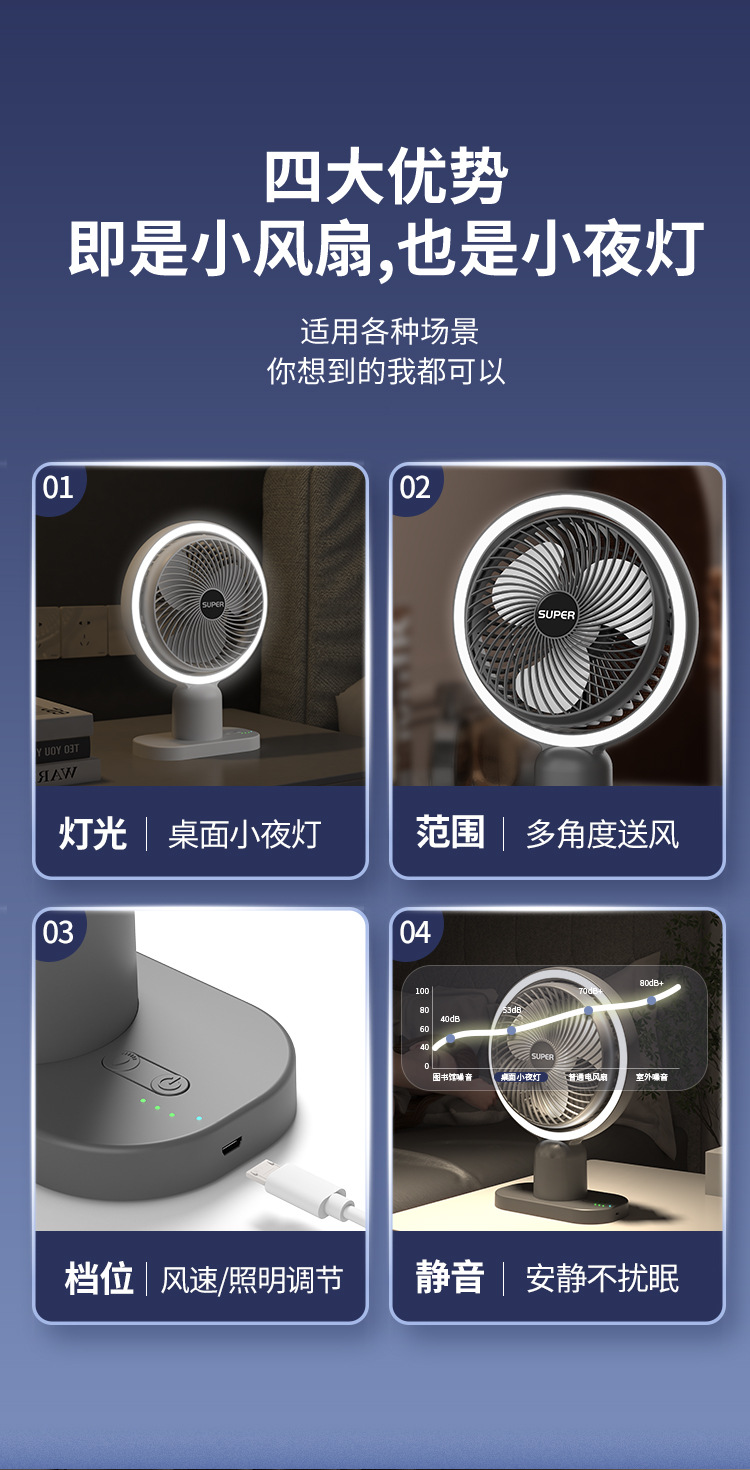 Private Mold NO 6-Inch Portable Electric Fan with USB Rotation and Rechargeable Battery