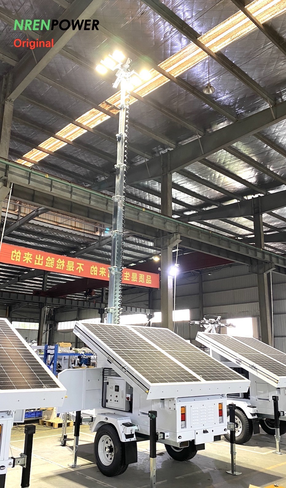 mobile solar LED lighting tower-4x435W solar panel powered-8x200AH batteries-9m hydraulic mast tower