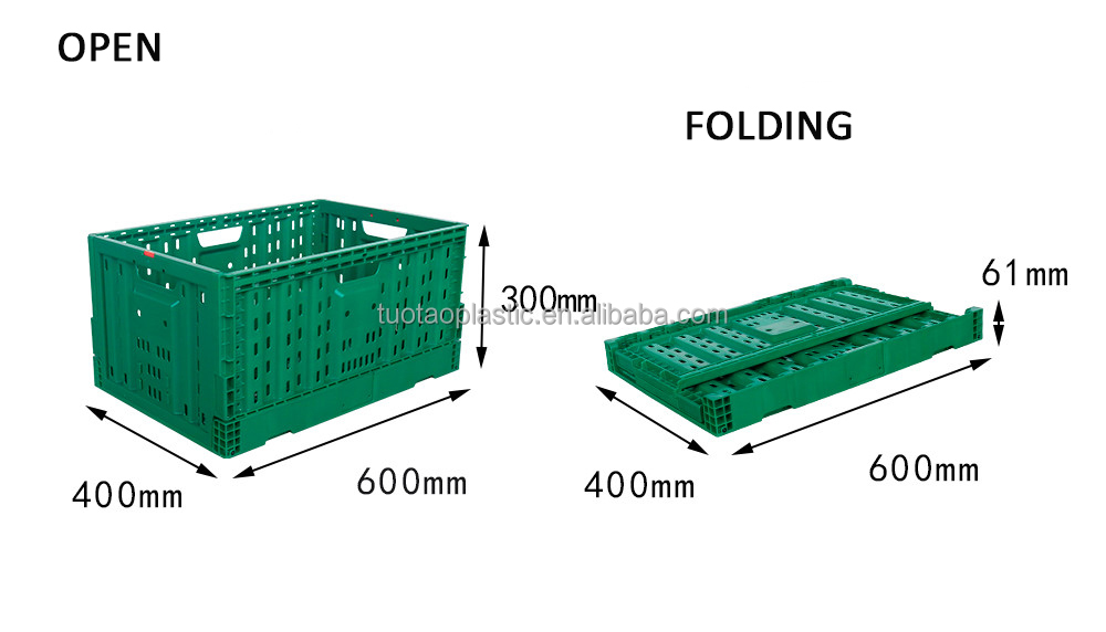 Green 600x400x300mm Folding PP Mesh Plastic Crate for Storing Fruits and Vegetables