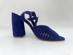 Quality Square Toe High Heel Sandals Navy Soft Nubuck Genuine Leather Sandals For Ladies wholesale