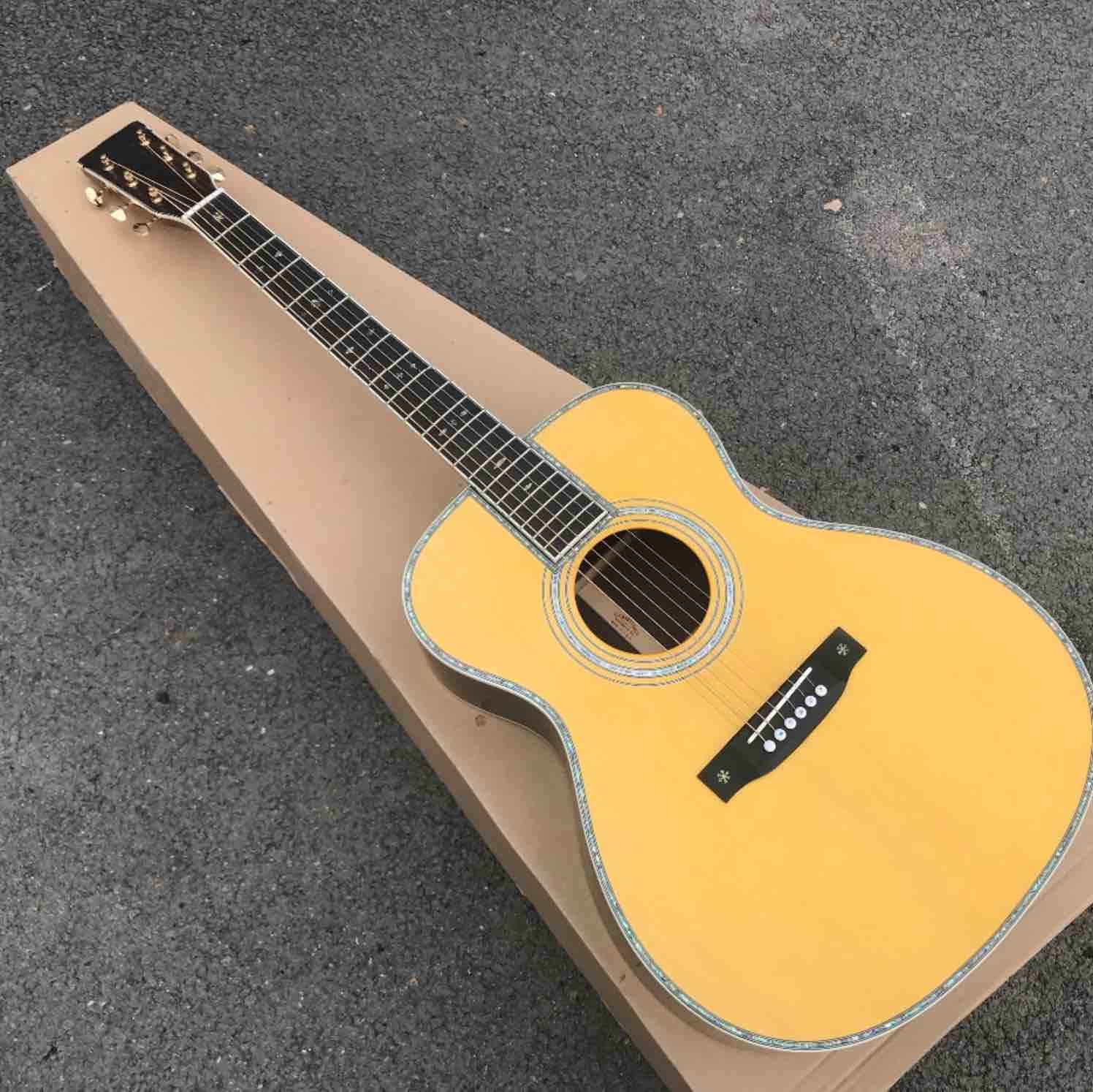 Custom Solid Spruce Top Rosewood Back Side Ebony Fingerboard Real Abalone Binding OM Body 42s Acoustic Guitar