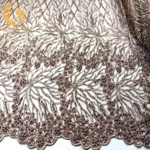 Quality African Bridal Beaded Glitter Lace Fabric 140cm Width Embroidery wholesale