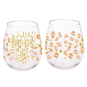 Quality 16 Ounce Acrylic Stemless Wine Glass Pink Leopard Unbreakable Drink Glasses wholesale