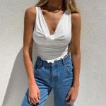 Ruffled Diamond Hem Slim Ladies V Neck Tank Top Sleeveless