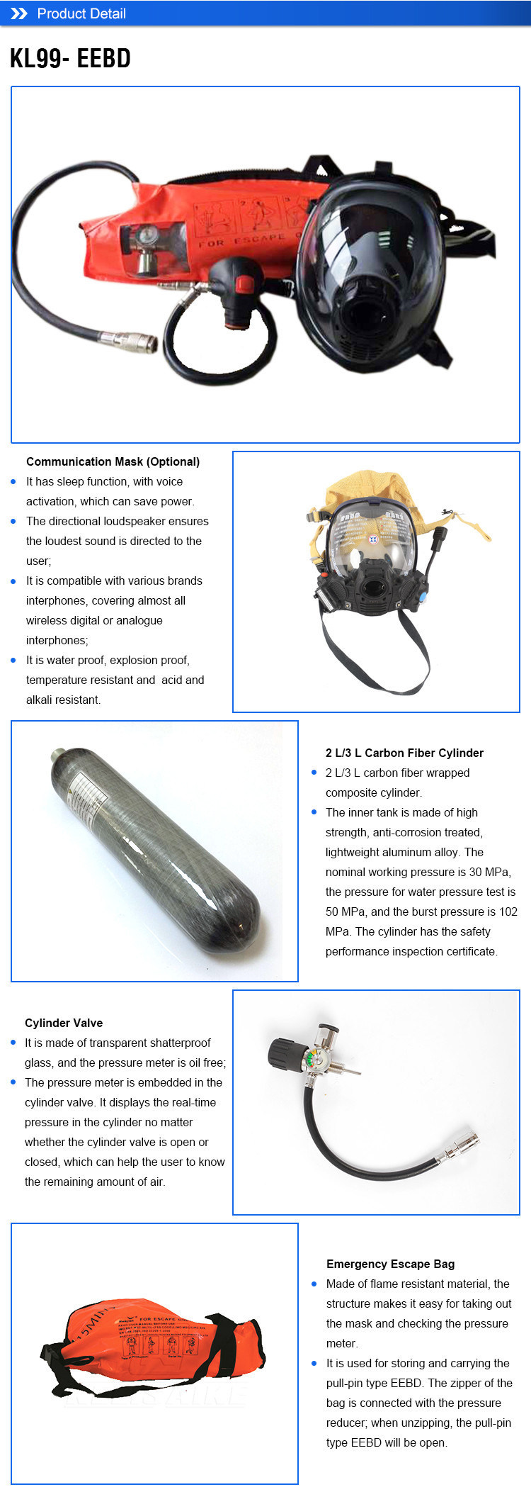 High Pressure Emergency Breathing Device Eebd for Escape Only