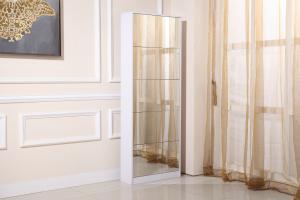 Quality White Wood Large Capacity Shoe Cabinet With Full Length Mirror For Apartment wholesale