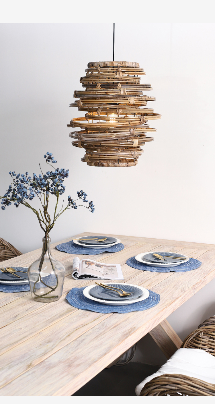 Vintage Spiral Rattan Pendant Lights Nordic Retro Bamboo Hanging Lamp(WH-WP-75)