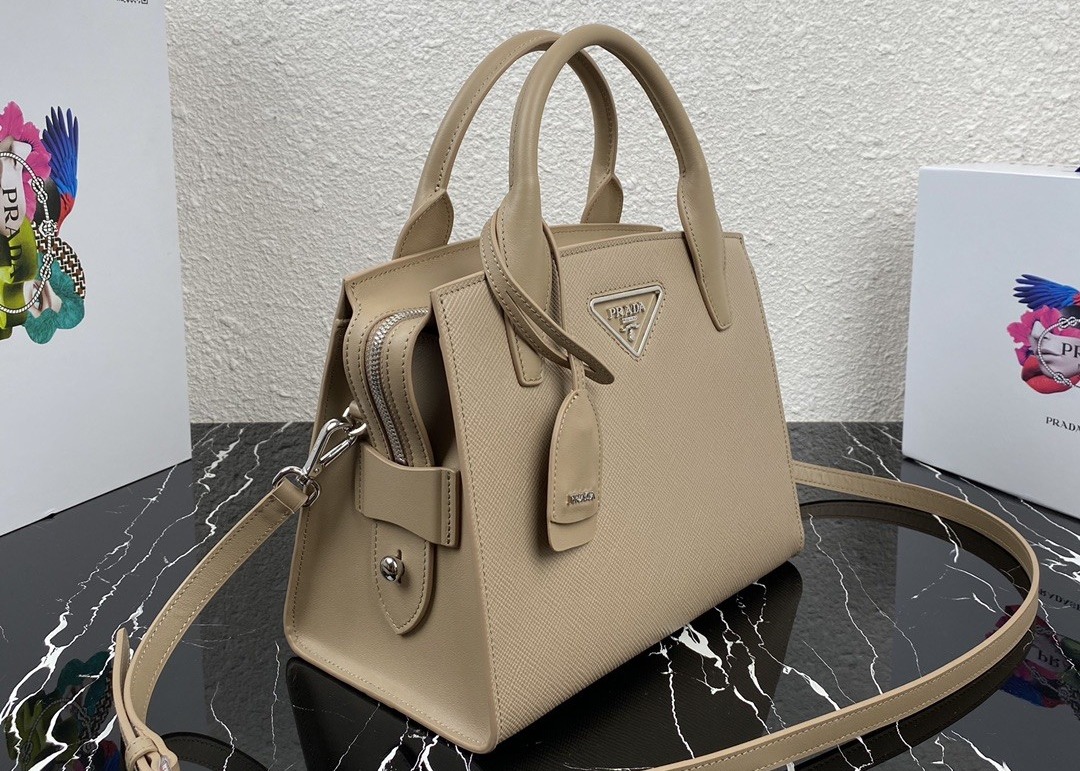 Apricot Adjustable Crossbody Saffiano Leather Handbag Square Shape