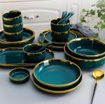 China Wholesale Luxury Porcelain Dinner Set Gold Ceramic Tableware Stoneware