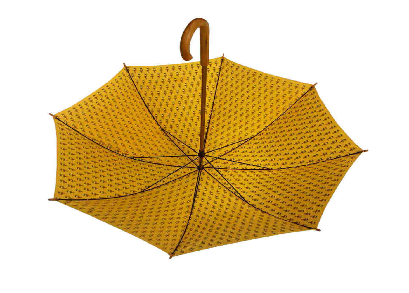 Yellow Women'S Wooden Rain Umbrella Wooden Handle Shaft Polyester Fabric