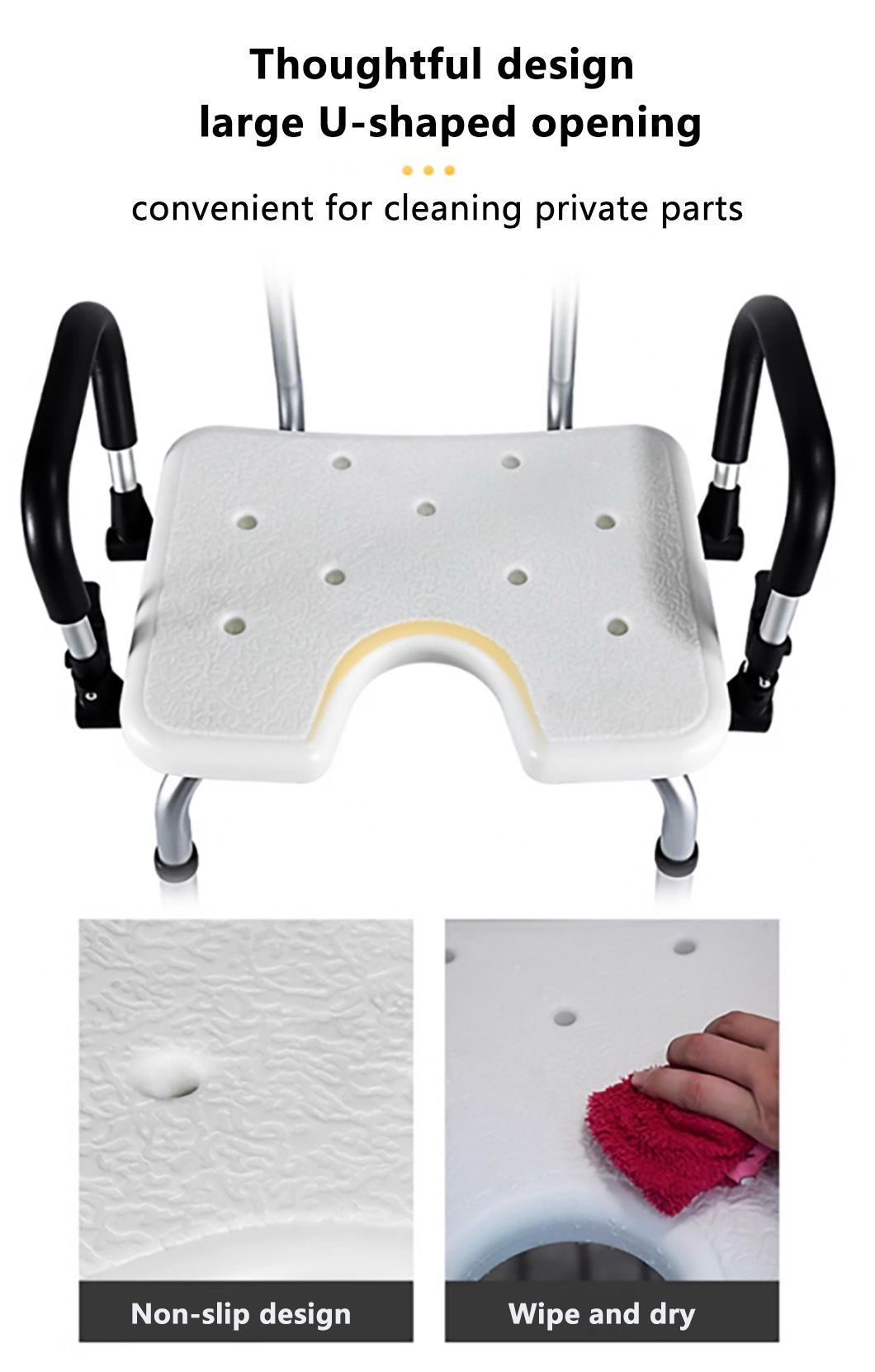 Bathroom Shower Seat Height Adjustable Aluminium Bath Chair with Backrest for Seniors