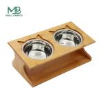 35x17.5x13cm Bamboo Elevated Dog Cat Food Stand Feeder with 2 Stainless Steel