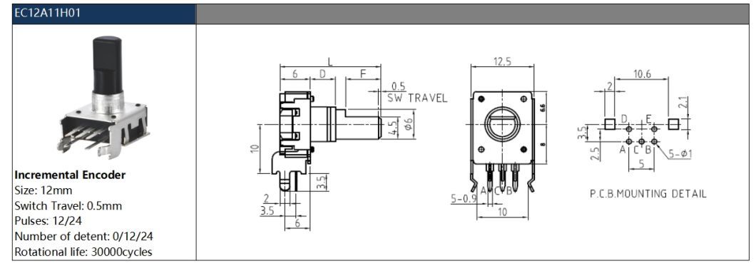 Ec12 Incremental Encoder with Rotary Plastic Handle Vertical Pin