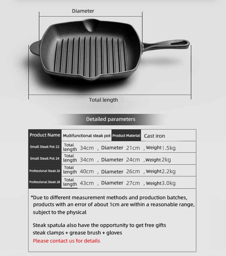 Flat Bottom Stovetop Grill Pan Cast Iron Non Stick Frying Pans For Cooking
