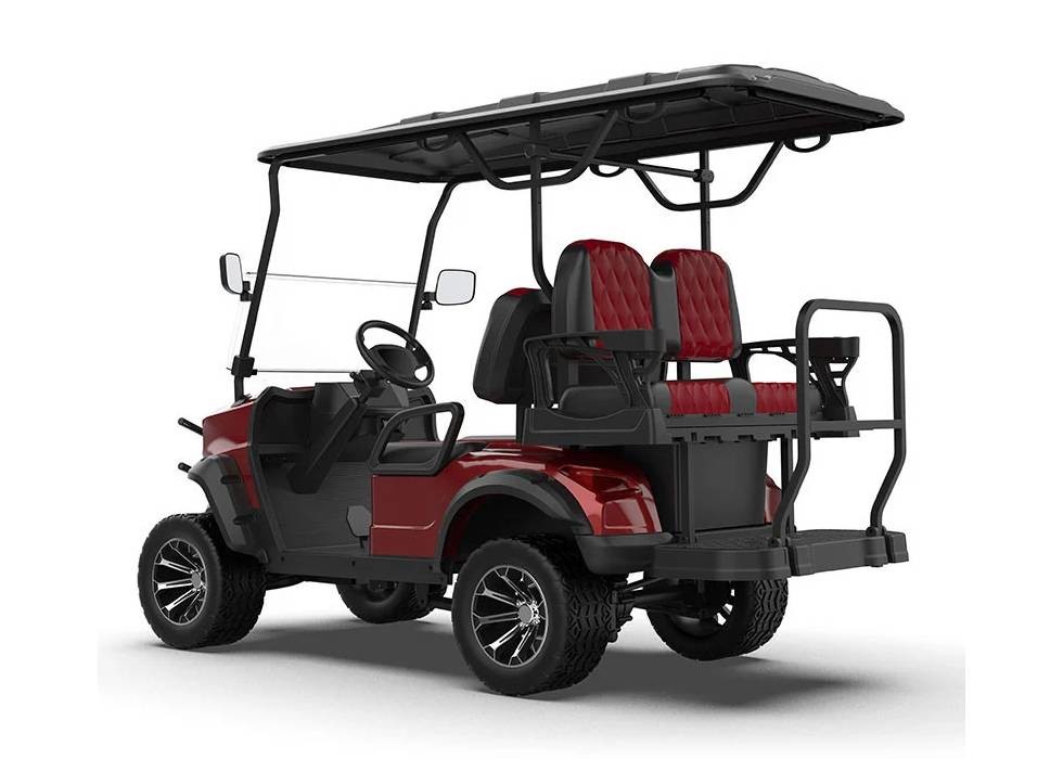 Low Profile Burgundy Color Luxury And Noble Electric 4-Seater Golf Cart 72v Lithium Battery Off-Road Tires Can Conquer All Kinds Of Rugged Roads