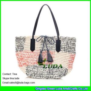 Quality LUDA luxury handbags crochetting Womens Colorblocked Straw Market Tote wholesale