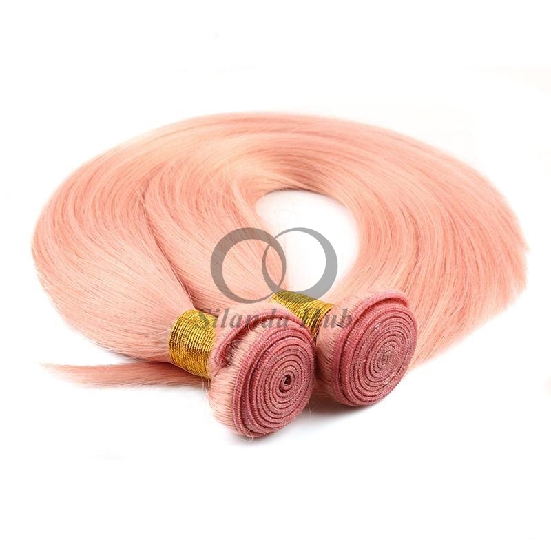 Pink Straight Remy Human Hair Bundles Sew In Weave Bundles Brazilian Bundle Deals