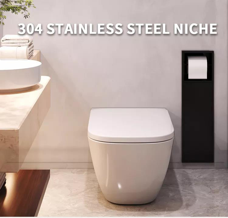 Wall Embedded Mounted Stainless Steel Niche With Paper Holder Matt Black