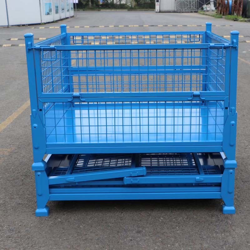 Foldable Industrial Grid Metal Pallet Box Strong Structure Storage Box