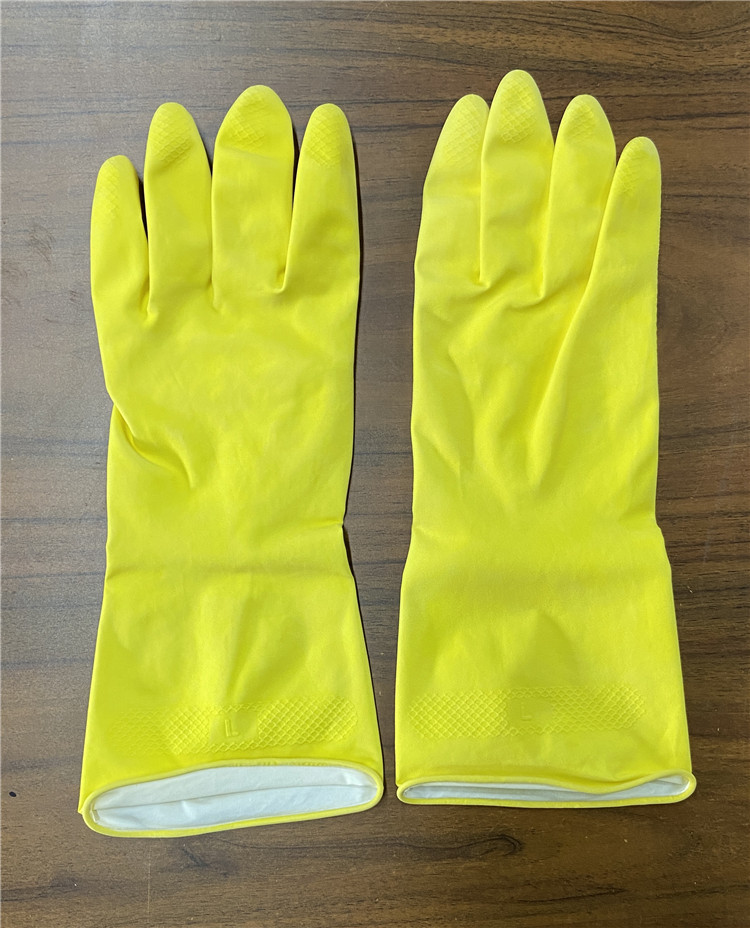 Yellow Natural Latex Household Rubber Gloves For Dishwashing
