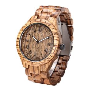 Quality Men'S Bamboo Wooden Watch Zebra Wood Case And Dial 45 Mm Diameter wholesale