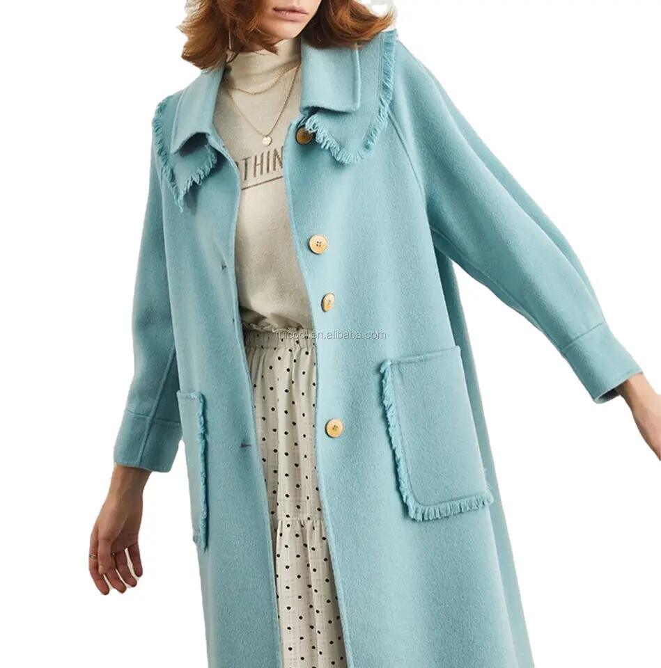 Wool Blend Peacoat Double-Breasted High Quality Trench Coat Women Long Coats for Ladies