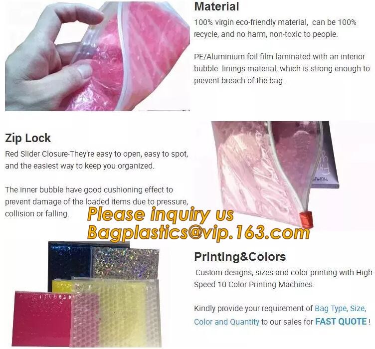 Cosmetic Pink Slider Padded Bag/Silver k Bag With Bubble,Padded Envelopes Cheap Aluminium Foil k Holographic