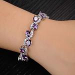 Women Platinum Plated Purple Cubic Zirconia Bracelet Wedding Jewelry(JDS924PURPL
