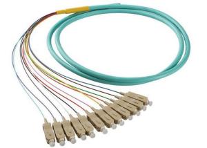 Quality 50 / 125 OM4 OM3 Optical Fiber Pigtail SC 12 Fiber Optic Jumper Cable With PVC Jacket wholesale