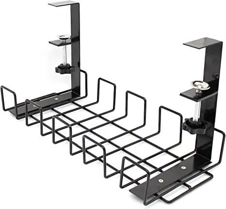 Under Desk Cable Management Tray with Hook Type Installation No Drill Steel