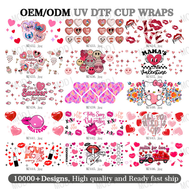 Wholesale Uv Dtf Cup Wrap Transfers Valentine'S Day High Quality Custom Uv Dtf Transfer Couple Design Cup Wrap
