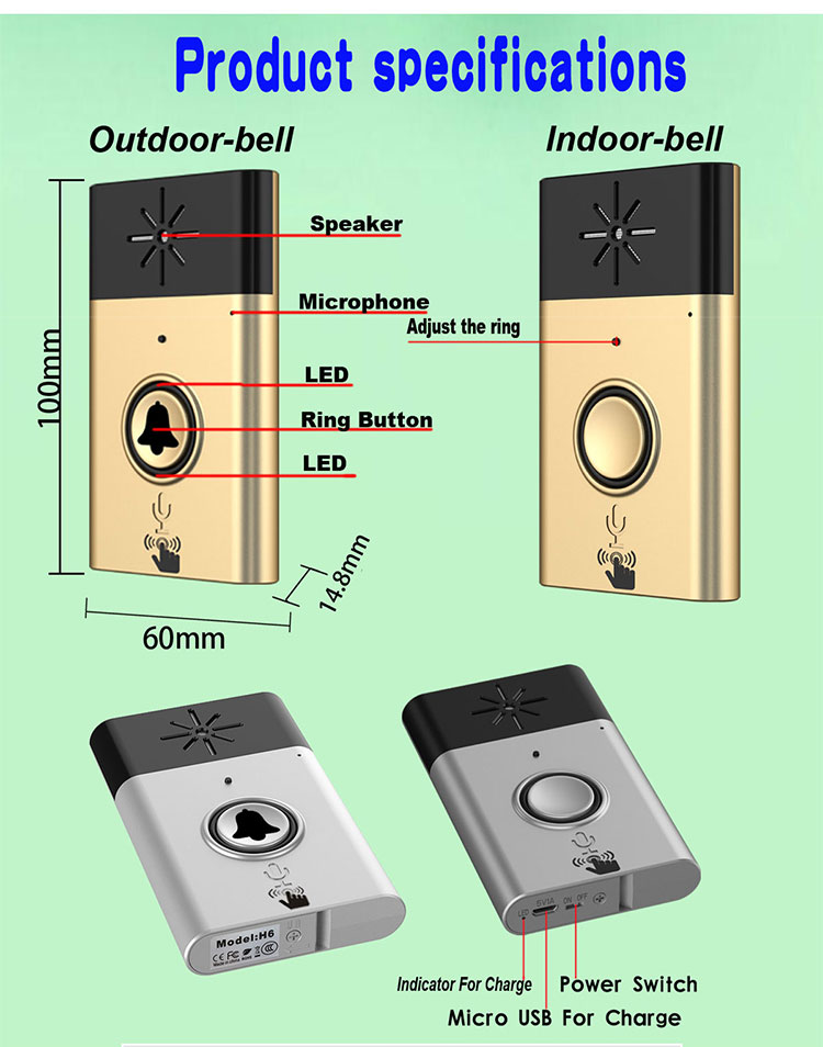 silver/gold color talk function wireless door bell