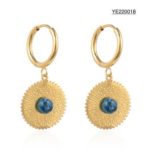 Quality Low Key Luxury Round Turquoise Earrings K Gold Stainless Steel Drop Earrings wholesale