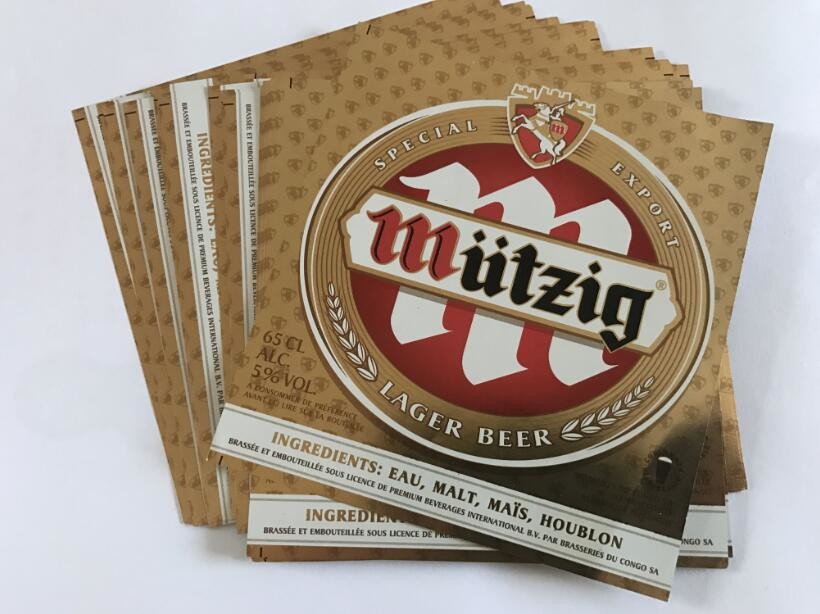 Waterproof Frozen Resistance Printing Beer Bottle Labels For Glass Bottles self - adhesivemetalized paper beer labels