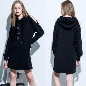 Quality Clothing Fashion Women Cold Shoulder Hoodie Dress wholesale