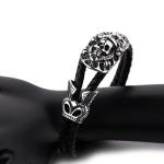 Man's leather bracelet man's stainless steel skull magnetic clasp bracelet