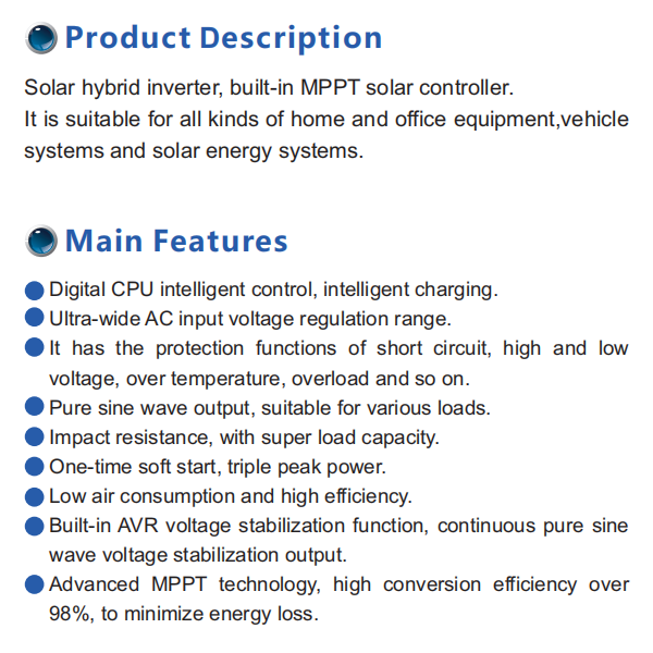 Hybrid MPPT Solar Inverter Low Frequency Single Phase for Solar Power System